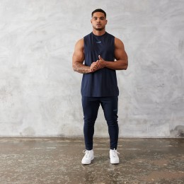 VANQUISH CORE NAVY BLUE OVERSIZED SLEEVELESS T SHIRT-NAVY BLUE-XXXL